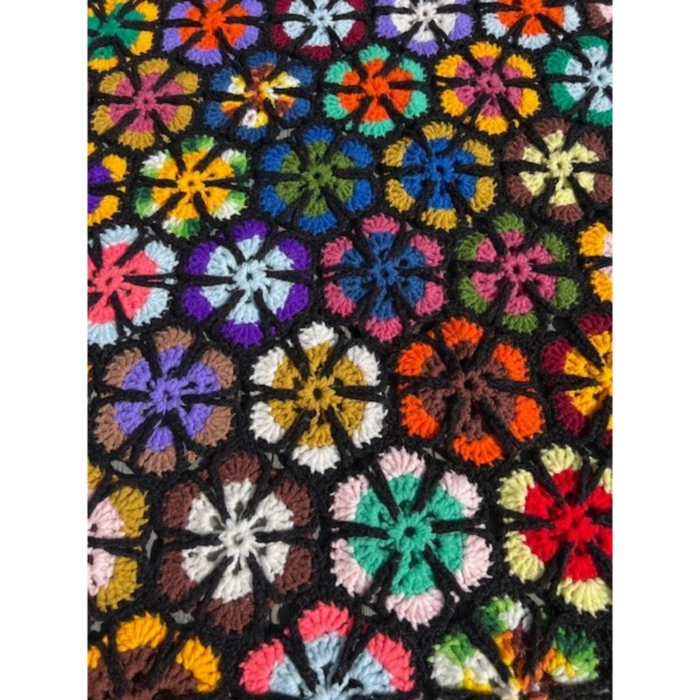 Vintage Handmade Crochet Hexagon Afghan Blanket Multi Color Granny Square Throw - Picture 13 of 14